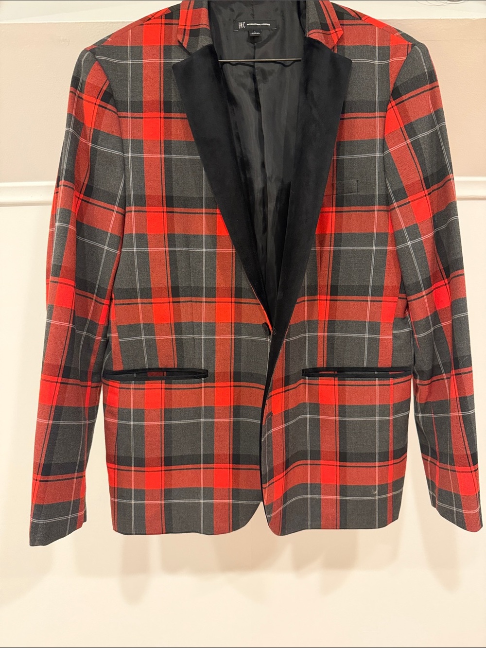 INC International Concepts suit Black and Red Jacket and Pants with Red Trim